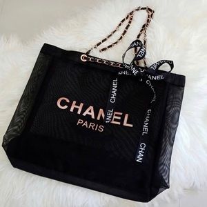 C H A N E L ROSE GOLD CHAIN MESH BEACH VIP TOTE